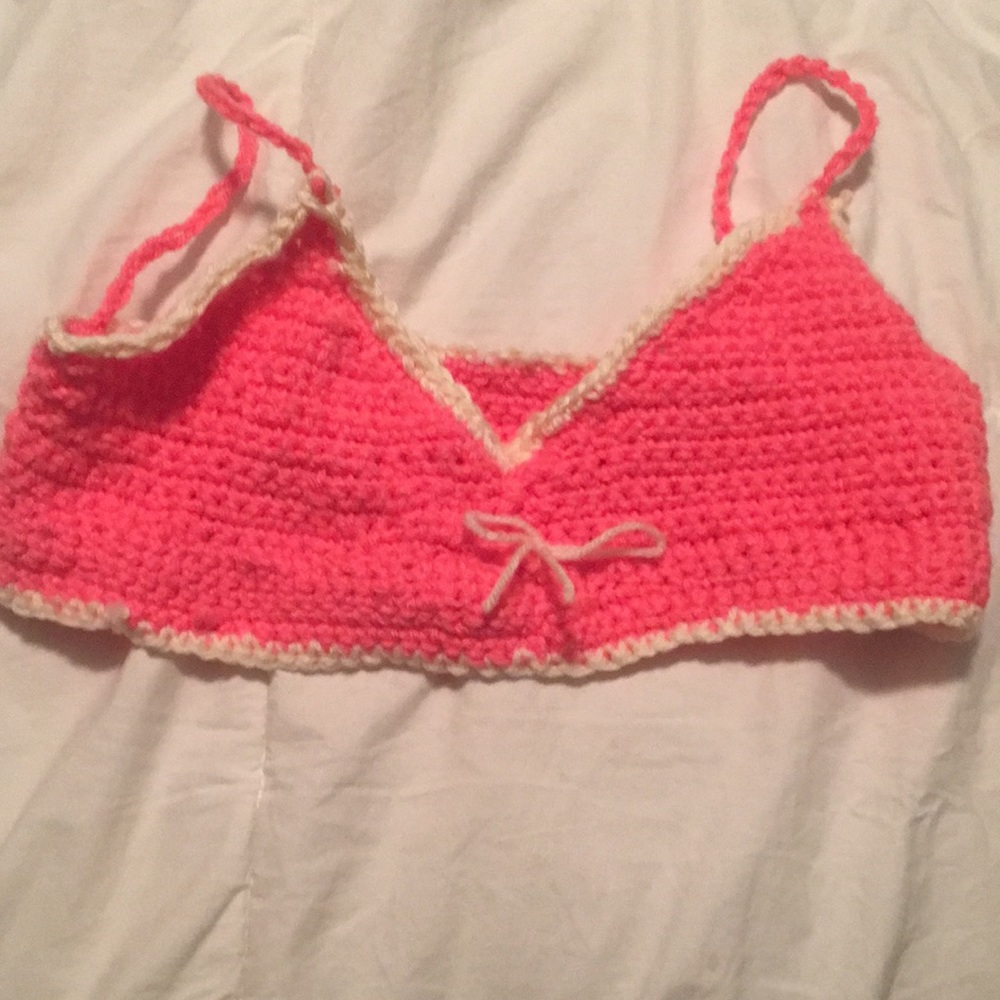 Pink crocheted top white lining